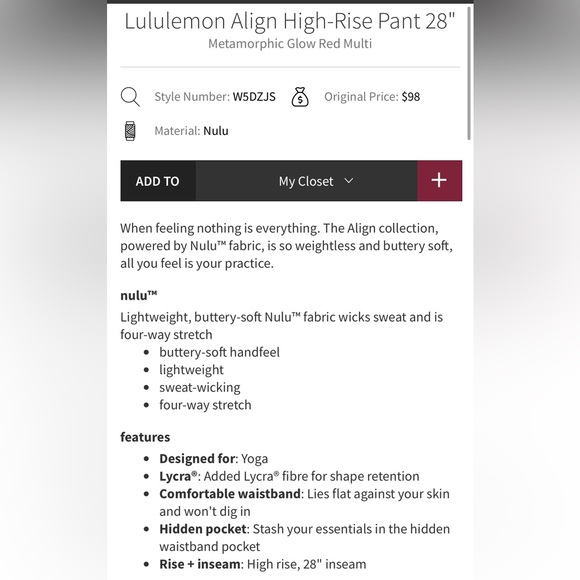 Like New Lululemon Align High-Rise Pant •Size 4 •Inseam 28" - Picture 4 of 11